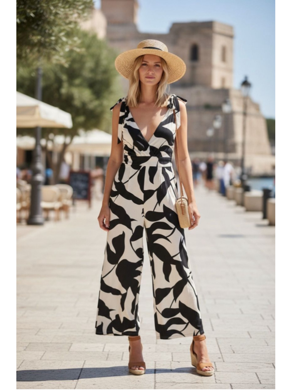 Fashionova | Floral Tropical Black and White Jumpsuit| Size XL | NWT
